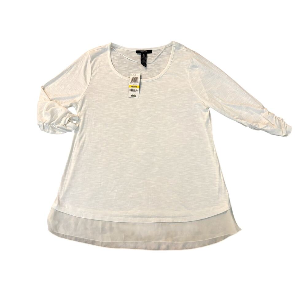 Style & Co. White Scoop Neck Blouse Womens Size M NWT
